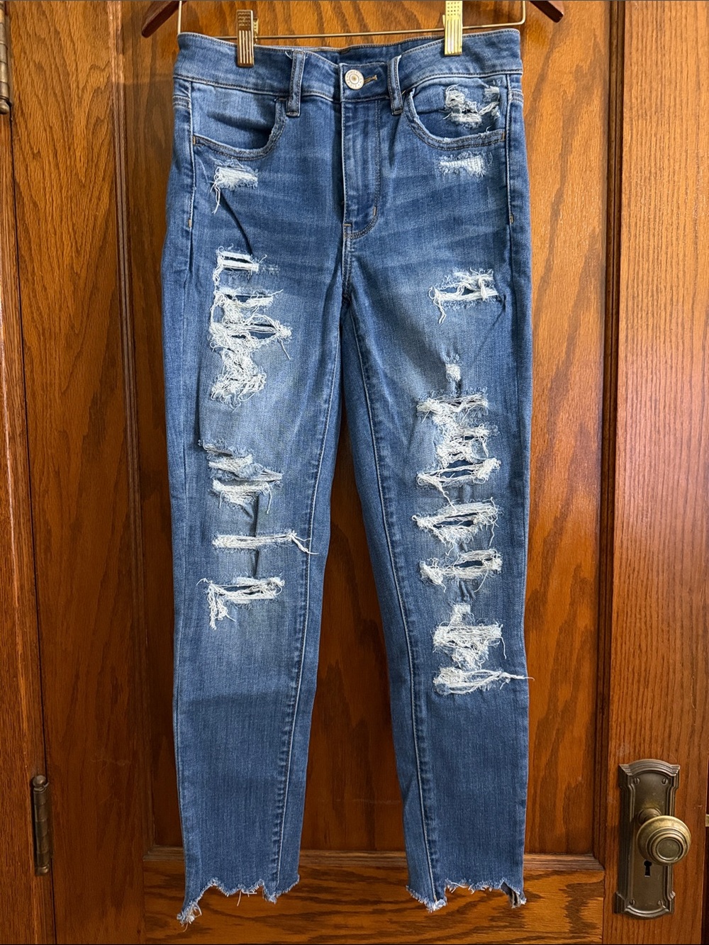 American Eagle Outfitters Distressed Dark Blue Skinny Jeans